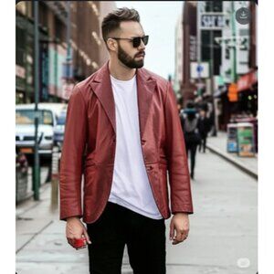 Kuhlman Antiquewash Genuine Leather 2 button Jacket Red Burgandy Men Size M